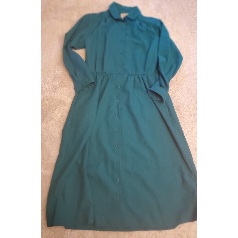 Vintage L.L. Bean Maxi Dress Button Front Women's Size 14 Missy Green USA